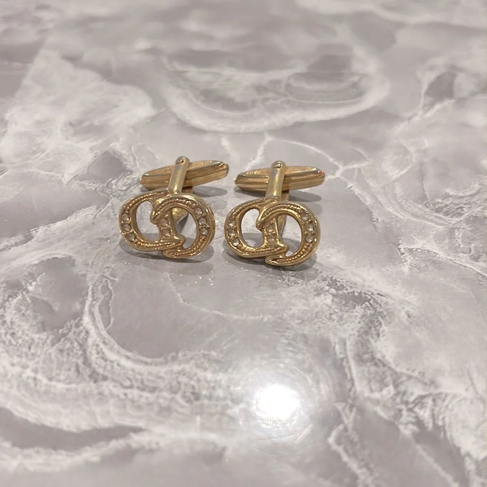 Christian Dior vintage gold tone crystal cuff links